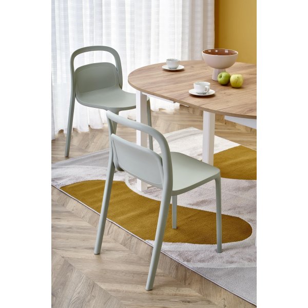 Rundt uttrekkbart spisebord eik/hvit 102-142 cm - Berivan