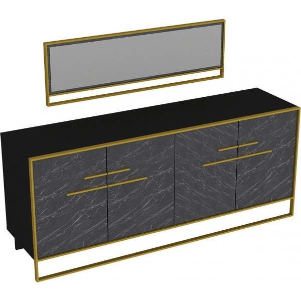 Polka skjenk med speil - Gull/svart Polka skjenk med speil - Gull/svart