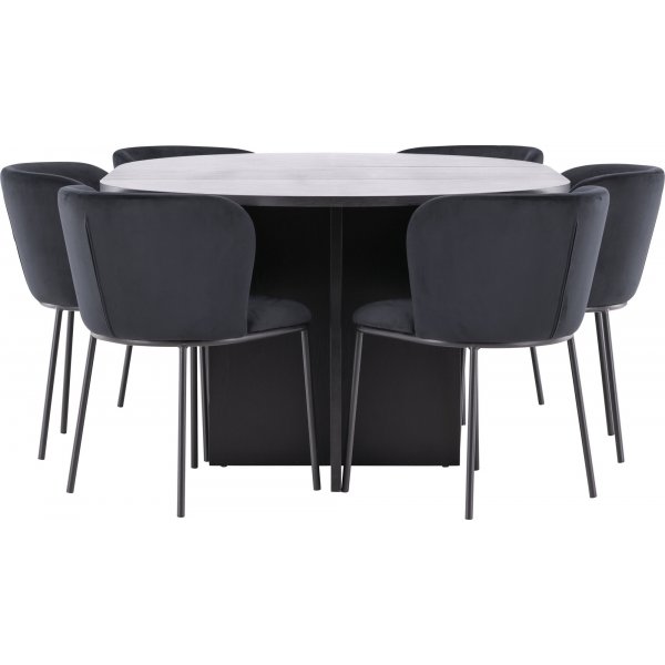 Spisebord Strada med 6 Edina stoler - Sort + 4.00 x Møbelføtter Spisebord Strada med 6 Edina stoler - Sort + 4.00 x Møbelføtter
