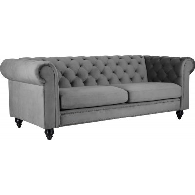 Chesterfield Royal 3-seters sofa - Gr flyel + Mbelpleiesett for tekstiler