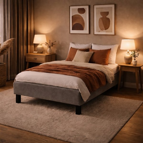 Komplett seng 90x200 cm gr� - Enkeltseng med madrass og sengeben