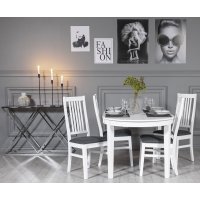 Gåsö spisegruppe: Bord 160/210 cm inkludert 4 Gåsö stoler - Hvit/Grå Gåsö spisegruppe: Bord 160/210 cm inkludert 4 Gåsö stoler - Hvit/Grå