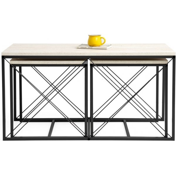 Defne salongbordsett - Sort/marmor Defne salongbordsett - Sort/marmor