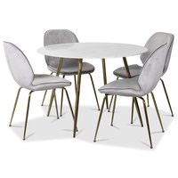 Art spisegruppe: Rundt bord marmor/Messing + 4 st Deco stoler lysegrå fløyel / messing Art spisegruppe: Rundt bord marmor/Messing + 4 st Deco stoler lysegrå fløyel / messing