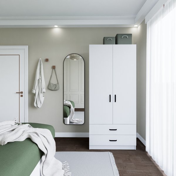 Yaman garderobe 80 x 47 x 182 cm - Matt hvit Yaman garderobe 80 x 47 x 182 cm - Matt hvit