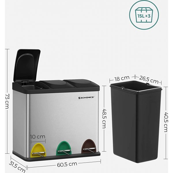 Maiken avfallsbeholder 54 l - Slv/sort