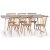 Edge spisegruppe; Spisebord i hvit HPL 190x90 cm med 6 Castor stokkstoler i hvitvask