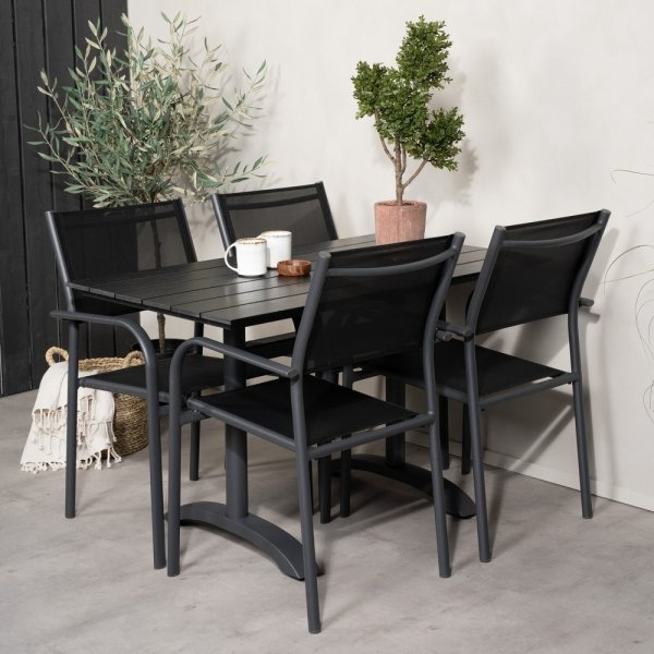 Denver uteservering sett med 4 Santorini stoler - Svart Denver uteservering sett med 4 Santorini stoler - Svart