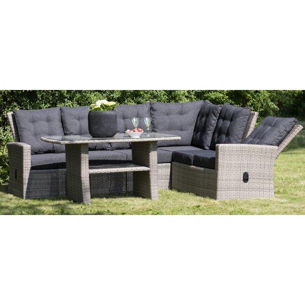 Orlando utemøbelgruppe høy rygg justerbar (2-H-2 + bord) - Grå kunstrotting Orlando utemøbelgruppe høy rygg justerbar (2-H-2 + bord) - Grå kunstrotting