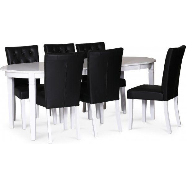Sandhamn Food Group; Ovalt bord med 6 Crocket stoler i Sort PU