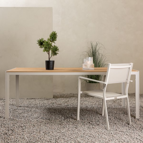 Spisegruppe; 6 stoler og spisebord 205 x 90 cm beige - Copacabana