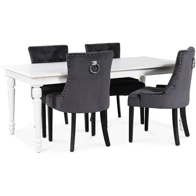 Paris spisegruppe hvitt bord med 4 Tuva stoler i gr flyel med rygghndtak
