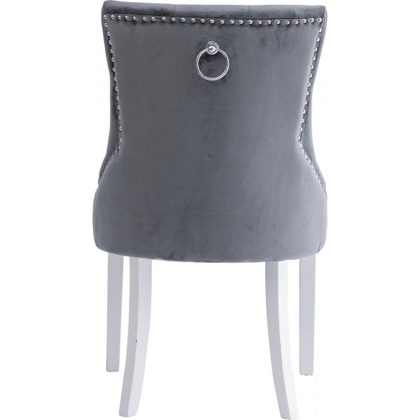 Tuva stol Cleopatra (rygghåndtak) - Grå Fløyel | Hvite ben + Tekstilrens for møbler Tuva stol Cleopatra (rygghåndtak) - Grå Fløyel | Hvite ben + Tekstilrens for møbler