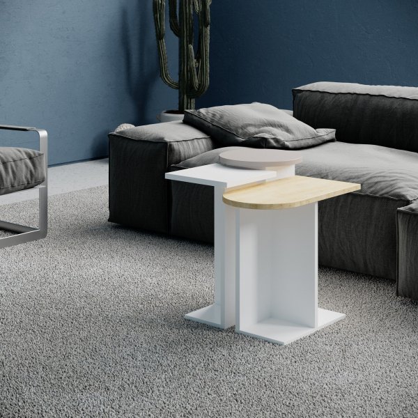 Mund settbord - Hvit/eik/lys mokka