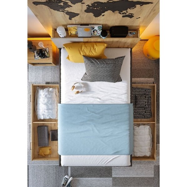 Qubic sengeramme 120 x 200 cm - Artisan eik/grå/svart Qubic sengeramme 120 x 200 cm - Artisan eik/grå/svart