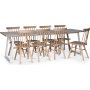 Edge spisegruppe; Spisebord i hvit HPL 240x90 cm med 8 Orust stokkstoler Whitewash