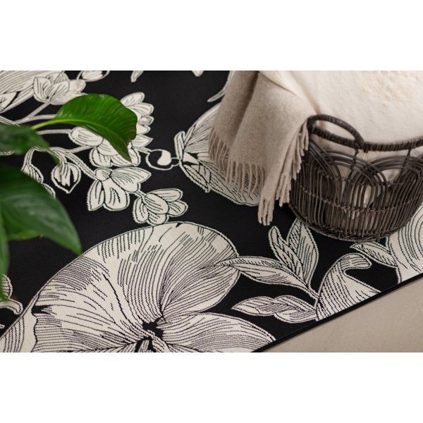 Domani Flower flatvevd teppe Svart Domani Flower flatvevd teppe Svart