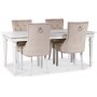 Paris spisegruppe hvitt bord med 4 Tuva Decotique stoler i beige flyel med hndtak bak
