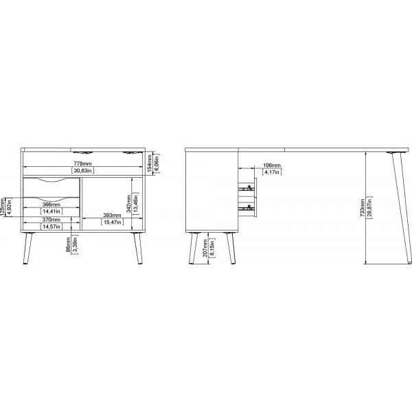 Oslo skrivebord 145 x 81 cm - Hvit/eik
