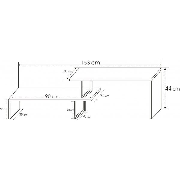 Ovit mediebenk - Svart/furu