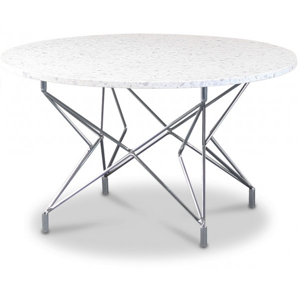 Terrazzo rundt sofabord  80 cm - Bianco Terrazzo & underdel Star krom