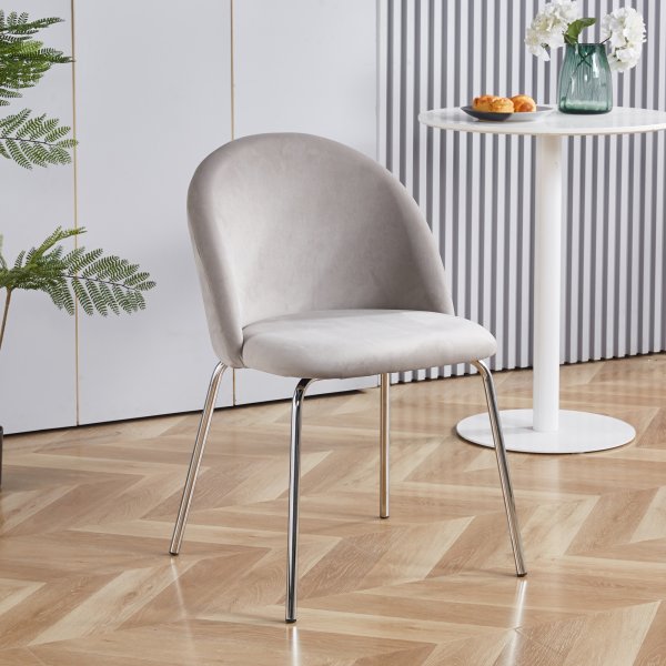 Giovani velvet stol - Gråbeige/Krom + Møbelføtter Giovani velvet stol - Gråbeige/Krom + Møbelføtter