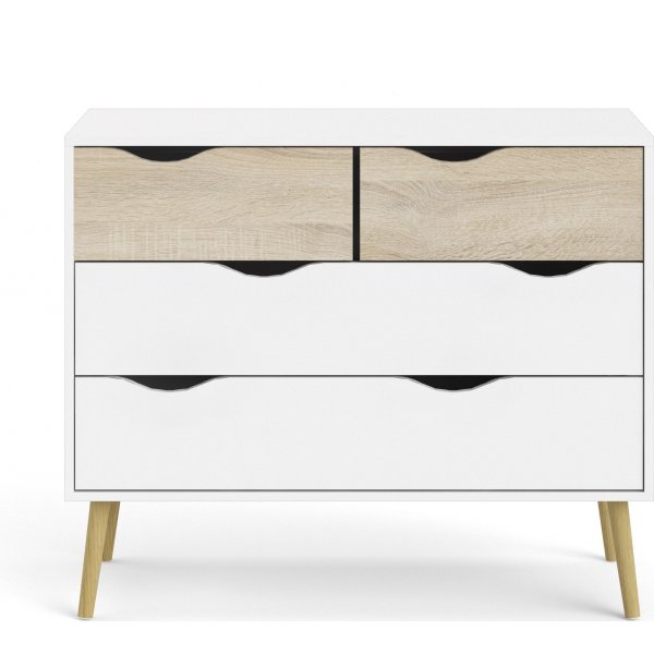 Oslo kommode med 4 skuffer - Hvit/eik Oslo kommode med 4 skuffer - Hvit/eik