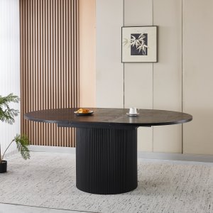 Astrid rundt spisebord uttrekkbart 140 cm til 180 cm - Sortbeiset eik