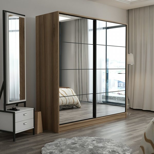 Kapusta garderobe med speildører, 220x52x210 cm - Brun Kapusta garderobe med speildører, 220x52x210 cm - Brun