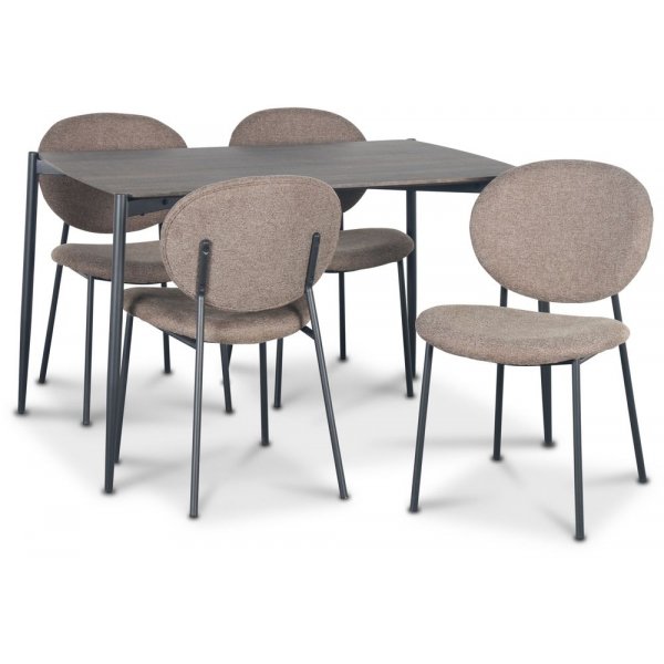 Lokrume spisegruppe 120 cm bord i mrkt tre + 4 stk Tofta brune stoler