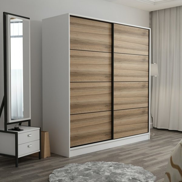 Kapusta garderobeskap 220x52x210 cm - Hvit/brun