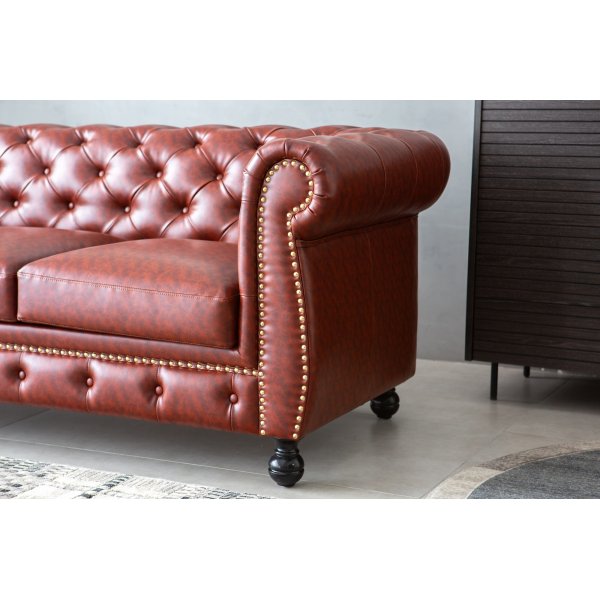 Sofa Chesterfield 3-seter i brunt PU - Charles Sofa Chesterfield 3-seter i brunt PU - Charles