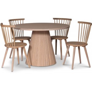 Cleo spisegruppe, rundt bord 110 cm, inkludert 4 stk. hvitoljede Castor pinnestoler - Whitewash/eikefiner Cleo spisegruppe, rundt bord 110 cm, inkludert 4 stk. hvitoljede Castor pinnestoler - Whitewash/eikefiner