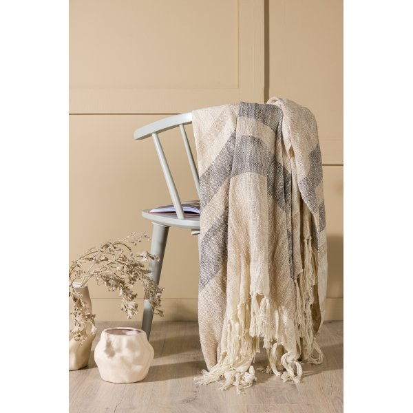 Bondi pledd, 130x170 cm - Beige/mrkegrnn/hvit