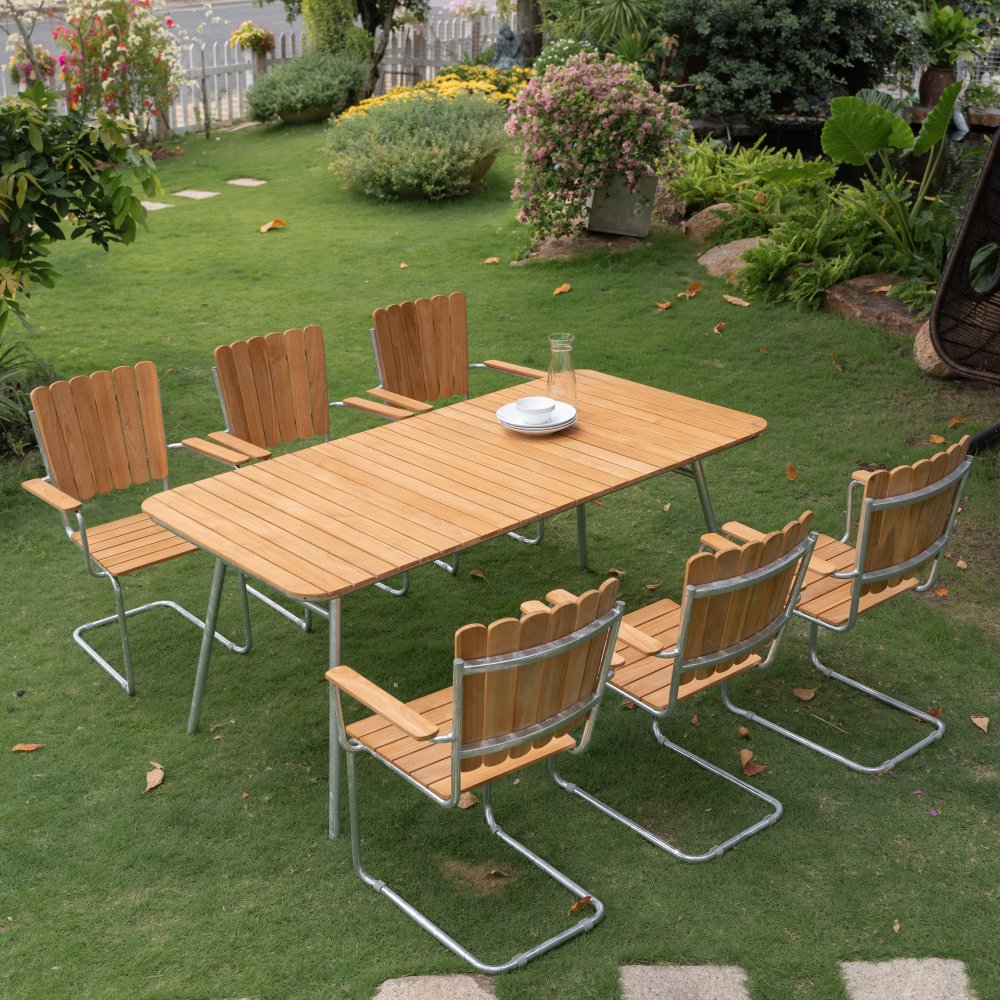 Möllan utegruppe i teak: 6 lenestoler med spisebord 176x90 cm - Spisegrupper hage, Hagegrupper, Hagemøbler