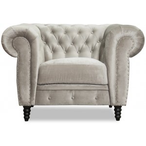 Ashford chesterfield lenestol - Gråbeige fløyel + Flekkfjerner for møbler Ashford chesterfield lenestol - Gråbeige fløyel + Flekkfjerner for møbler