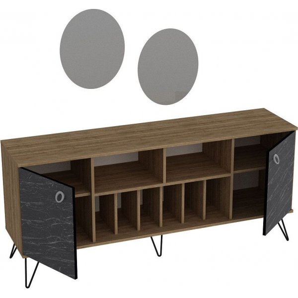 Lorenz skjenk med speil - Valnøtt/svart Lorenz skjenk med speil - Valnøtt/svart