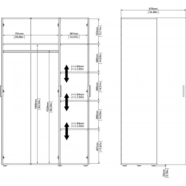Pepe garderobe med 3 dører - Kremhvit Pepe garderobe med 3 dører - Kremhvit