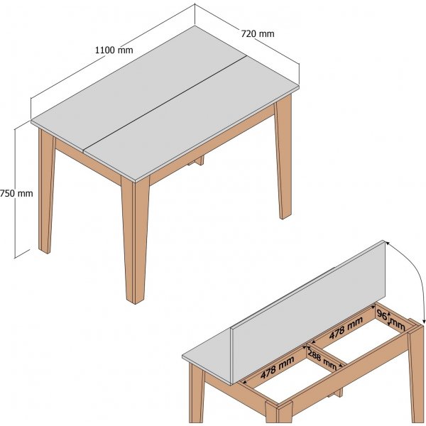 Spisebord Kyiv i valntt / hvit - 110x72 cm