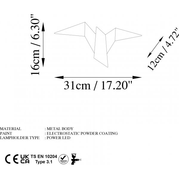 Pacali vegglampe 31 x 16 cm - Gull
