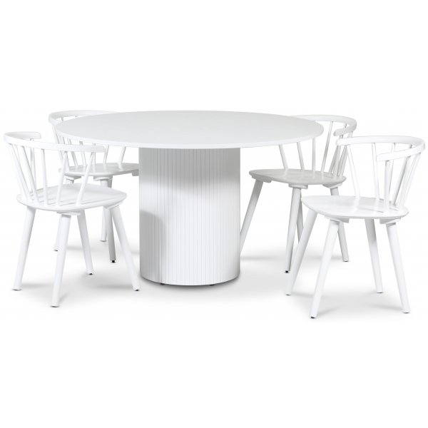 Pose spisegruppe: Bord 130 cm inkludert 4 stk Dalsland karmstoler - Hvitbeiset eik