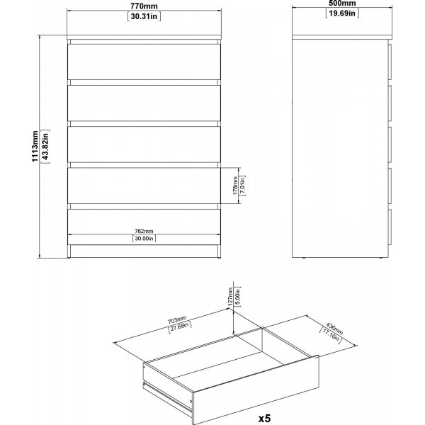 Naia kommode med 5 skuffer - Hvit boks Naia kommode med 5 skuffer - Hvit boks