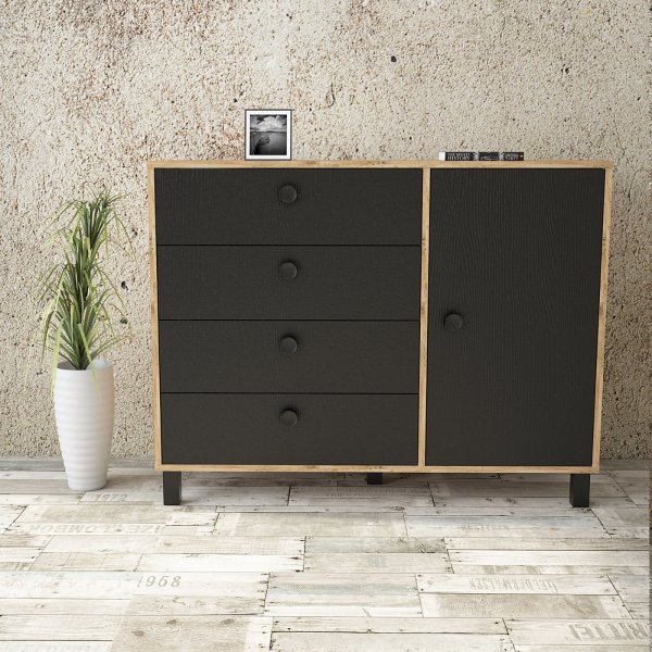 Vilamo kommode 81 - Furu/svart Vilamo kommode 81 - Furu/svart