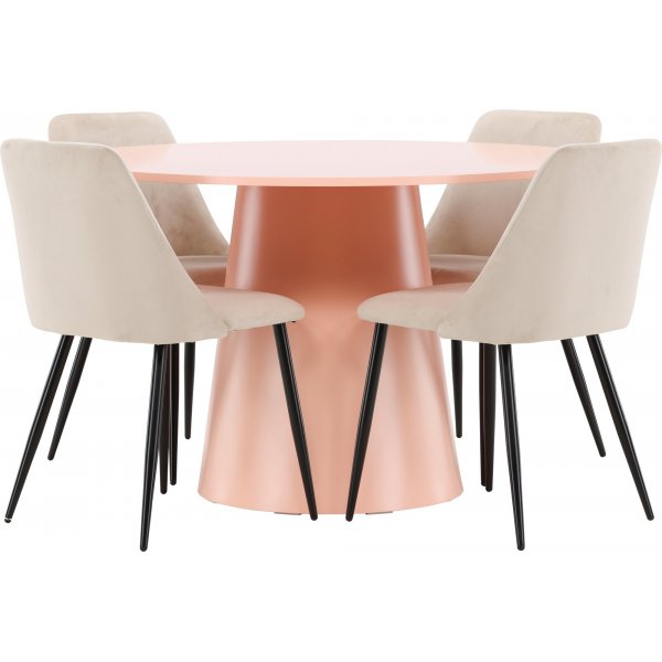 Spisebord Lanzo med 4 Nattstoler - Beige/svart/rosa + 3.00 x Møbelføtter Spisebord Lanzo med 4 Nattstoler - Beige/svart/rosa + 3.00 x Møbelføtter