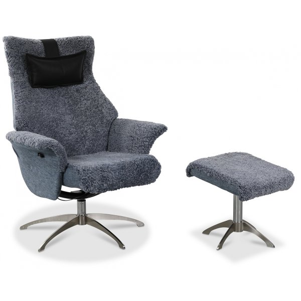 Ullrik fotskammel - Lysegrått fåreskinn + Tekstilrens for møbler Ullrik fotskammel - Lysegrått fåreskinn + Tekstilrens for møbler