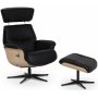Marbck recliner- lenestol med fotskammel - Svart skinn / Tre