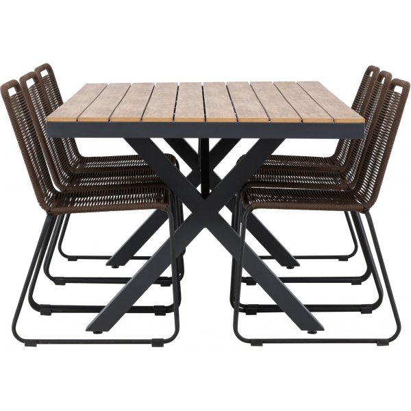 Garcia rektangulært spisestuesett med 6 Lindos stoler - Brun/svart + 6.00 x Stolpute Garcia rektangulært spisestuesett med 6 Lindos stoler - Brun/svart + 6.00 x Stolpute