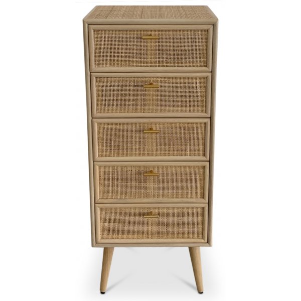 React kommode med 5 skuffer - Rotting / Messing