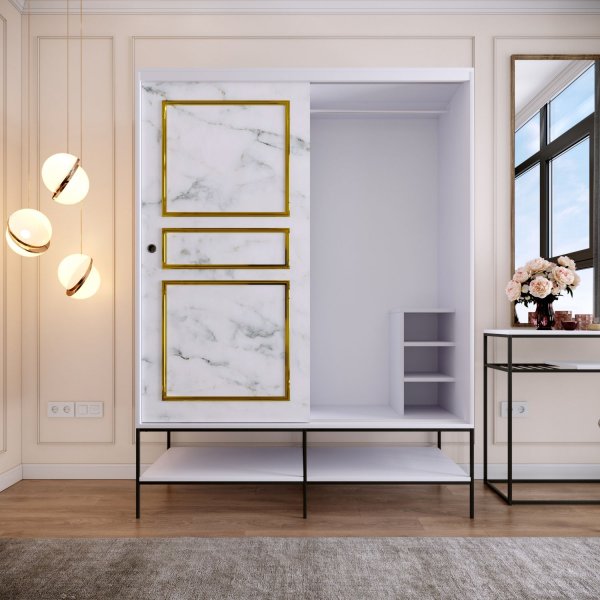 Martin garderobeskap 150 cm - Hvit marmor/gull Martin garderobeskap 150 cm - Hvit marmor/gull