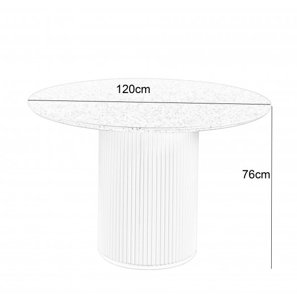 Spisegruppe Sandö spisebord Ø120 cm i hvit terrazzo med 4 Inez spisestoler i svart kunstskinn Spisegruppe Sandö spisebord Ø120 cm i hvit terrazzo med 4 Inez spisestoler i svart kunstskinn